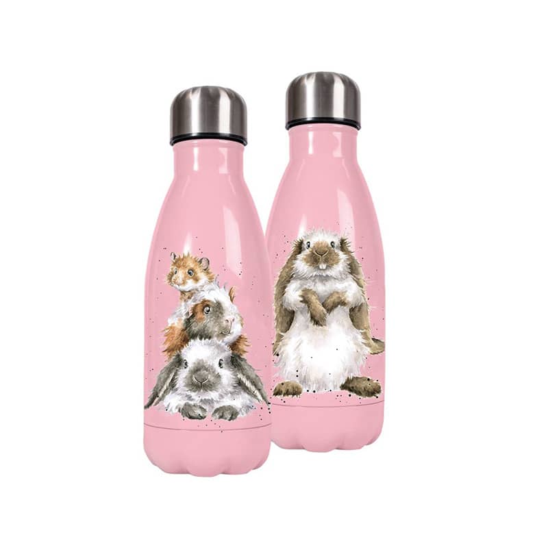 Wrendale Designs Piggy in the Middle Small Rabbit and Guinea Pig Water Bottle 260ml Pink